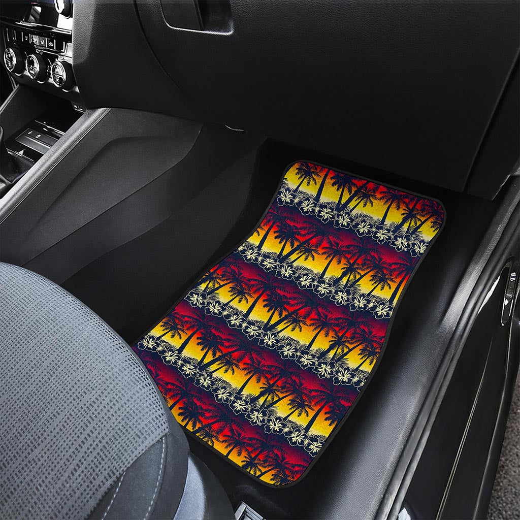 Sunset Hibiscus Palm Tree Pattern Print Front Car Floor Mats