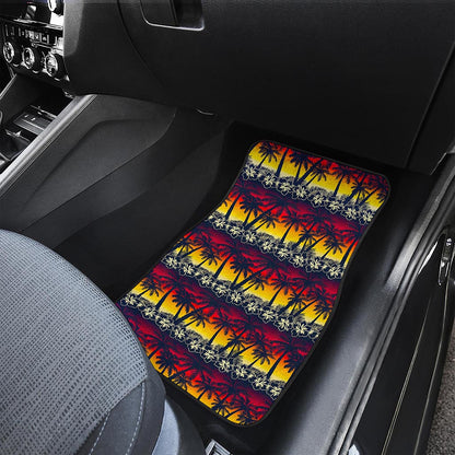Sunset Hibiscus Palm Tree Pattern Print Front Car Floor Mats