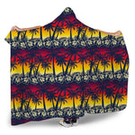 Sunset Hibiscus Palm Tree Pattern Print Hooded Blanket