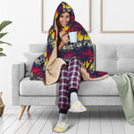 Sunset Hibiscus Palm Tree Pattern Print Hooded Blanket
