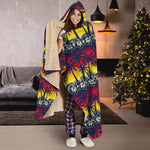 Sunset Hibiscus Palm Tree Pattern Print Hooded Blanket