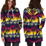 Sunset Hibiscus Palm Tree Pattern Print Hoodie Dress GearFrost