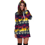 Sunset Hibiscus Palm Tree Pattern Print Hoodie Dress GearFrost