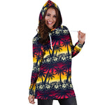 Sunset Hibiscus Palm Tree Pattern Print Hoodie Dress GearFrost
