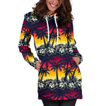 Sunset Hibiscus Palm Tree Pattern Print Hoodie Dress GearFrost