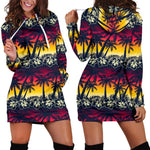 Sunset Hibiscus Palm Tree Pattern Print Hoodie Dress GearFrost