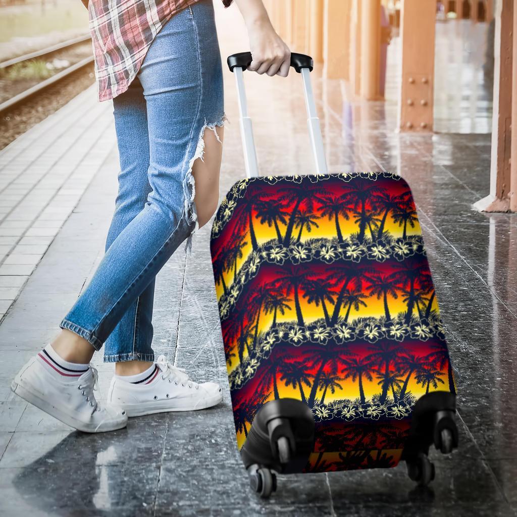 Sunset Hibiscus Palm Tree Pattern Print Luggage Cover GearFrost
