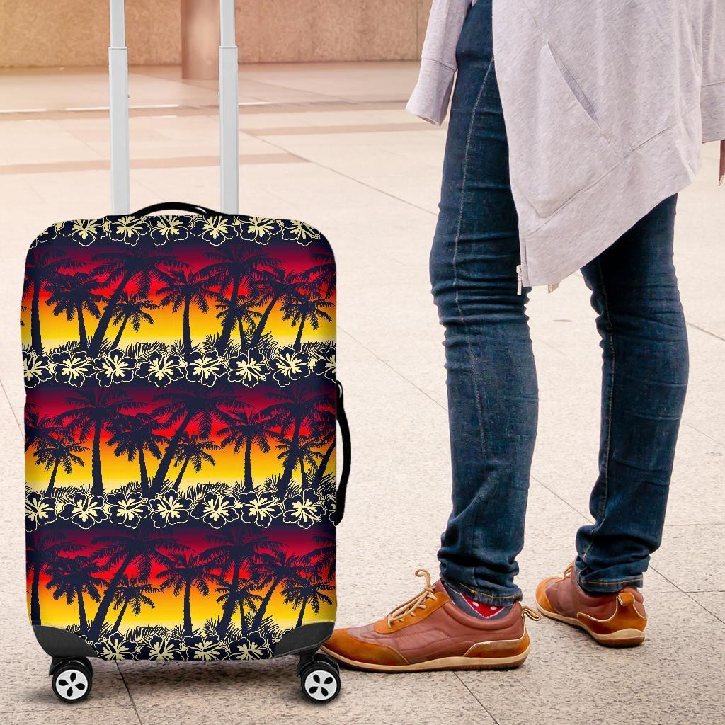 Sunset Hibiscus Palm Tree Pattern Print Luggage Cover GearFrost