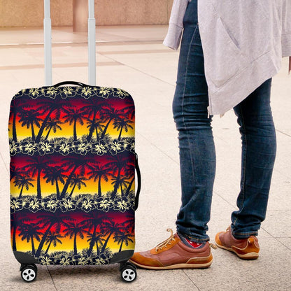Sunset Hibiscus Palm Tree Pattern Print Luggage Cover GearFrost