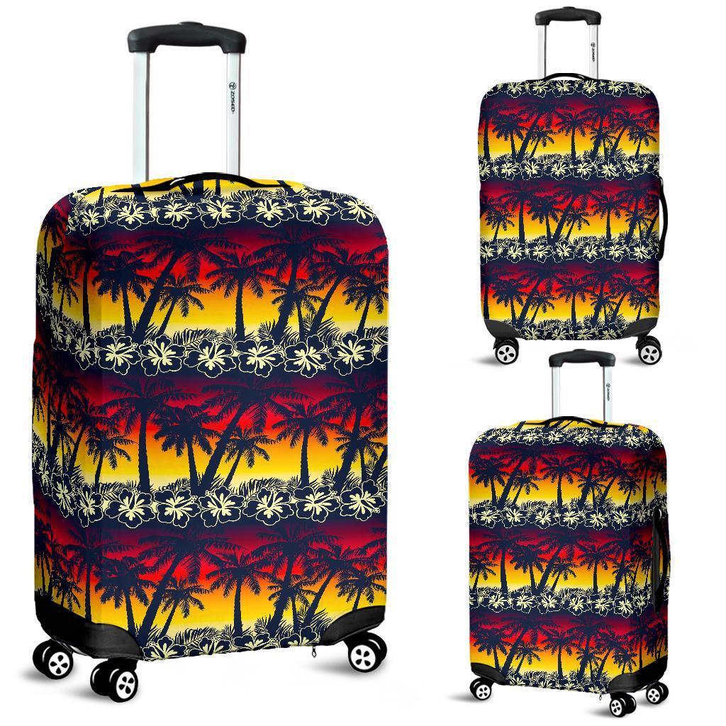 Sunset Hibiscus Palm Tree Pattern Print Luggage Cover GearFrost