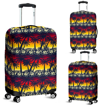 Sunset Hibiscus Palm Tree Pattern Print Luggage Cover GearFrost