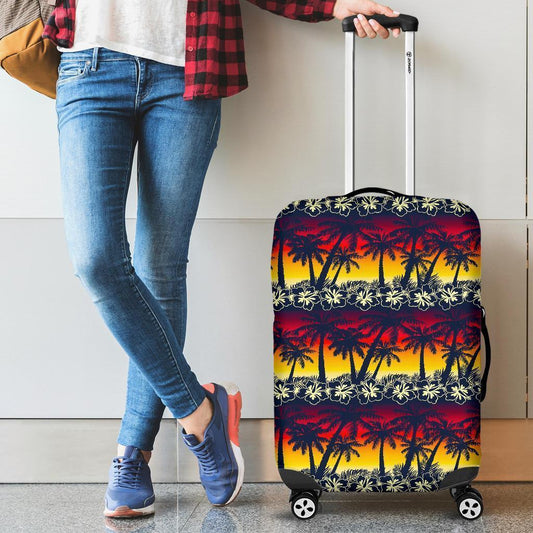 Sunset Hibiscus Palm Tree Pattern Print Luggage Cover GearFrost