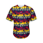Sunset Hibiscus Palm Tree Pattern Print Men's Baseball Jersey