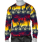 Sunset Hibiscus Palm Tree Pattern Print Men's Crewneck Sweatshirt GearFrost