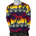 Sunset Hibiscus Palm Tree Pattern Print Men's Crewneck Sweatshirt GearFrost