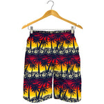 Sunset Hibiscus Palm Tree Pattern Print Men's Shorts