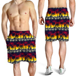 Sunset Hibiscus Palm Tree Pattern Print Men's Shorts