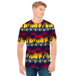 Sunset Hibiscus Palm Tree Pattern Print Men's T-Shirt