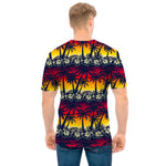 Sunset Hibiscus Palm Tree Pattern Print Men's T-Shirt