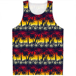 Sunset Hibiscus Palm Tree Pattern Print Men's Tank Top