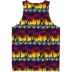 Sunset Hibiscus Palm Tree Pattern Print Men's Tank Top