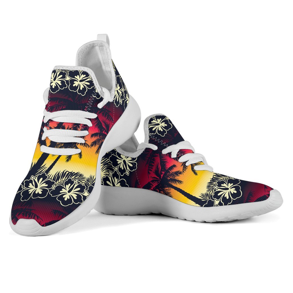 Sunset Hibiscus Palm Tree Pattern Print Mesh Knit Shoes GearFrost