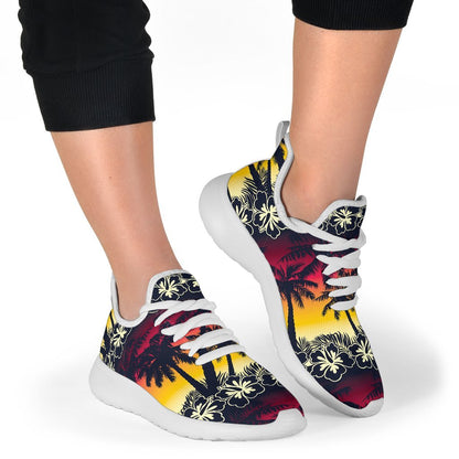 Sunset Hibiscus Palm Tree Pattern Print Mesh Knit Shoes GearFrost