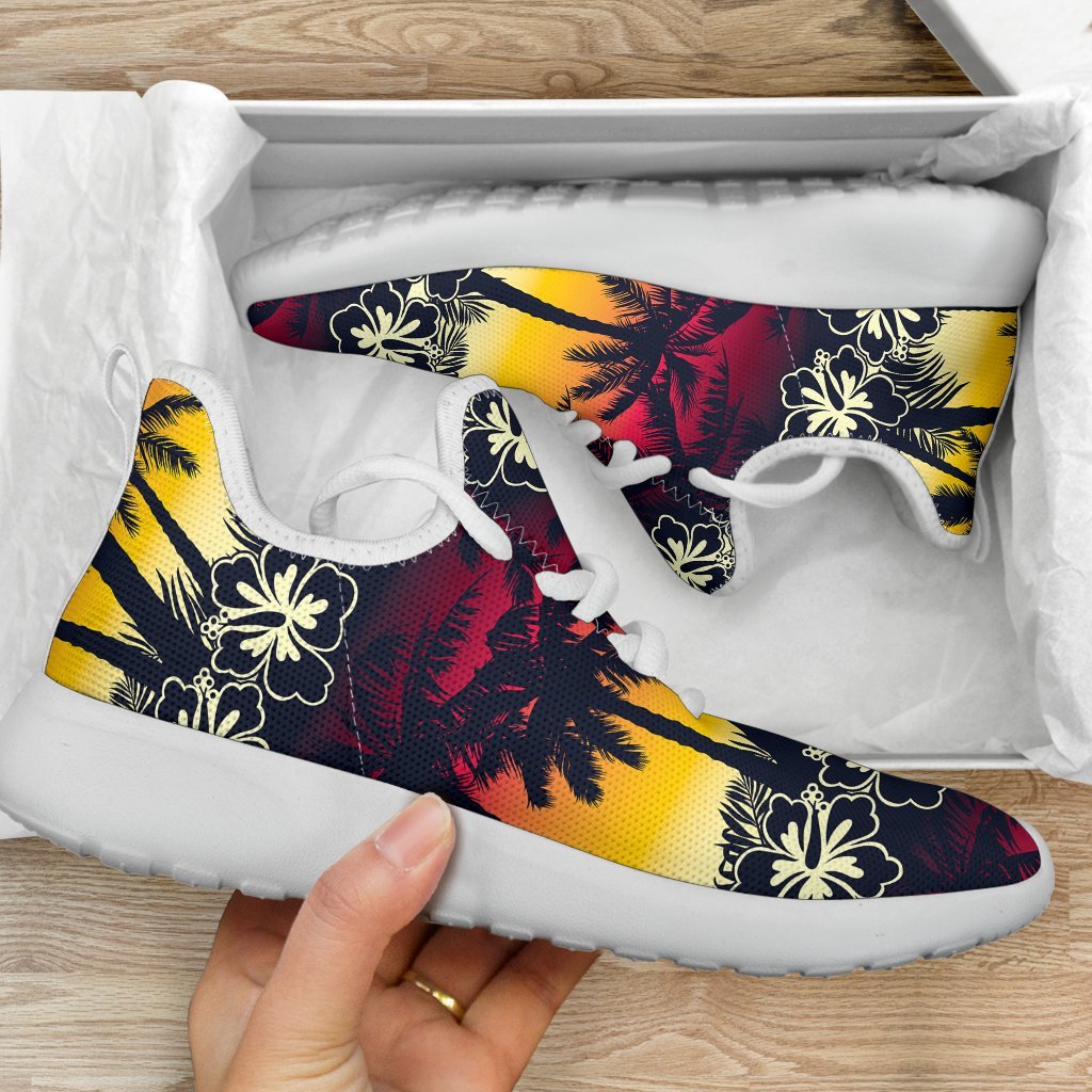 Sunset Hibiscus Palm Tree Pattern Print Mesh Knit Shoes GearFrost