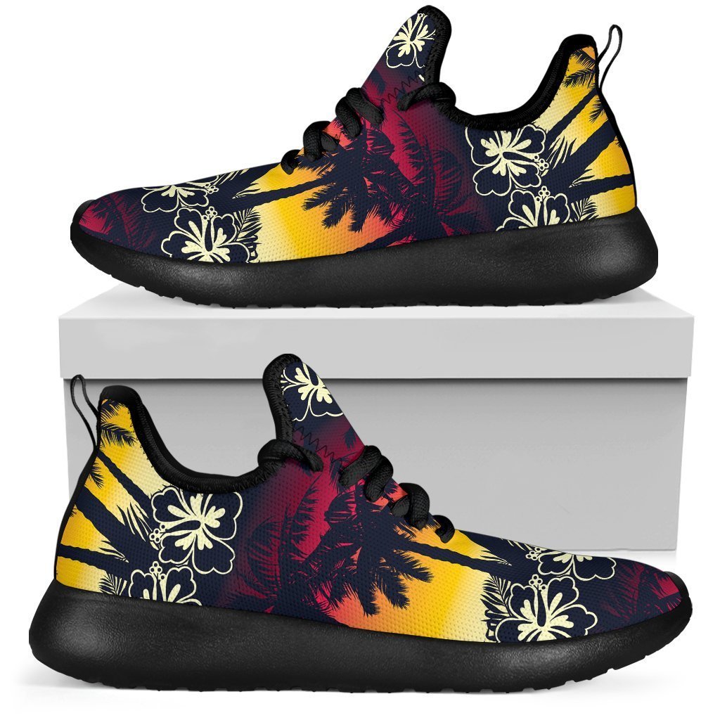 Sunset Hibiscus Palm Tree Pattern Print Mesh Knit Shoes GearFrost
