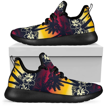 Sunset Hibiscus Palm Tree Pattern Print Mesh Knit Shoes GearFrost