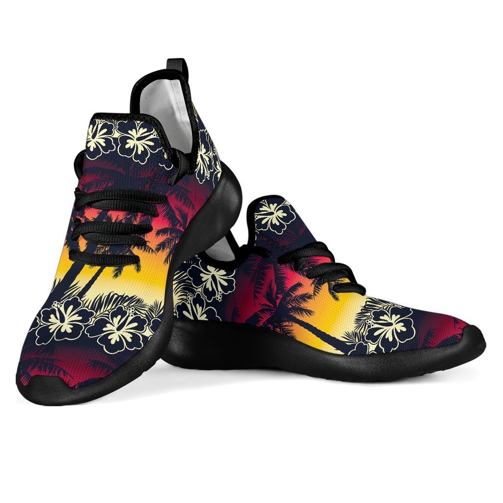 Sunset Hibiscus Palm Tree Pattern Print Mesh Knit Shoes GearFrost