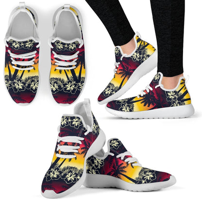 Sunset Hibiscus Palm Tree Pattern Print Mesh Knit Shoes GearFrost