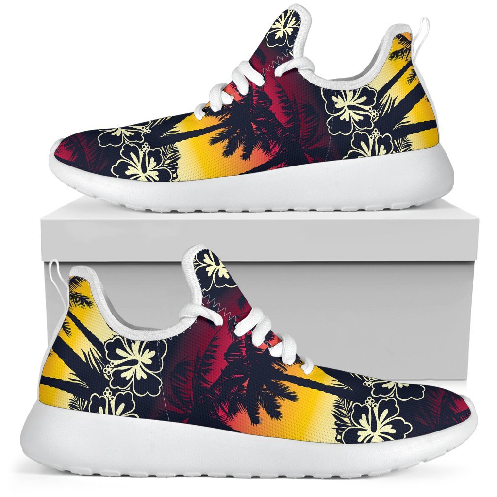 Sunset Hibiscus Palm Tree Pattern Print Mesh Knit Shoes GearFrost