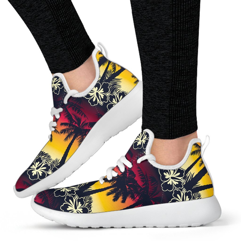 Sunset Hibiscus Palm Tree Pattern Print Mesh Knit Shoes GearFrost