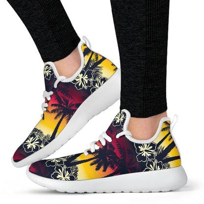 Sunset Hibiscus Palm Tree Pattern Print Mesh Knit Shoes GearFrost