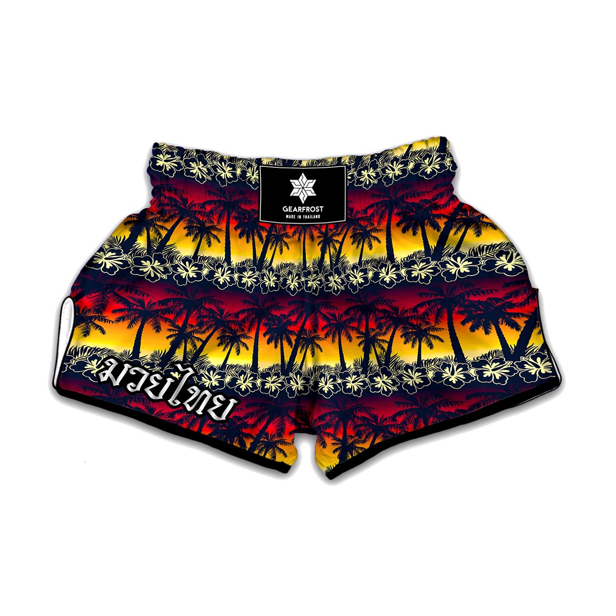Sunset Hibiscus Palm Tree Pattern Print Muay Thai Boxing Shorts