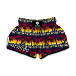 Sunset Hibiscus Palm Tree Pattern Print Muay Thai Boxing Shorts
