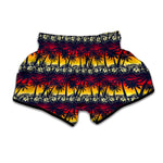 Sunset Hibiscus Palm Tree Pattern Print Muay Thai Boxing Shorts