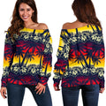 Sunset Hibiscus Palm Tree Pattern Print Off The Shoulder Sweatshirt