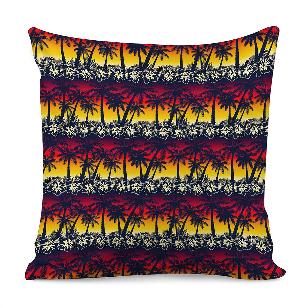 Sunset Hibiscus Palm Tree Pattern Print Pillow Cover