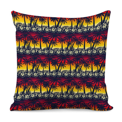 Sunset Hibiscus Palm Tree Pattern Print Pillow Cover