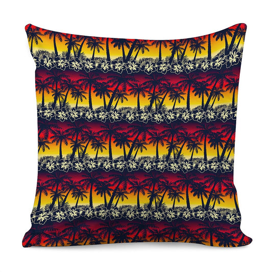 Sunset Hibiscus Palm Tree Pattern Print Pillow Cover