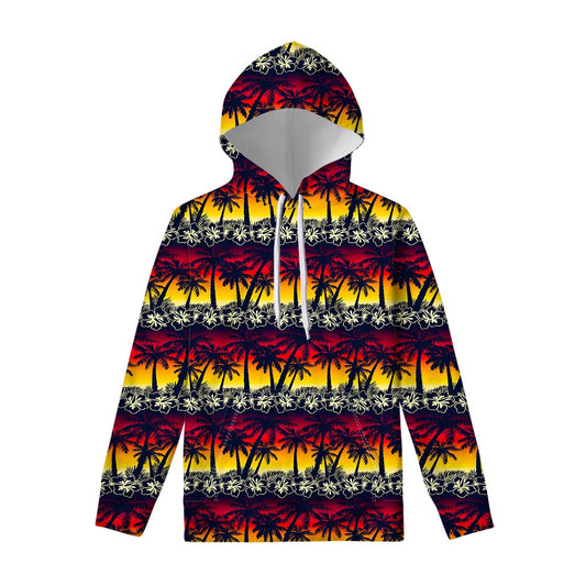 Sunset Hibiscus Palm Tree Pattern Print Pullover Hoodie