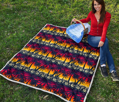 Sunset Hibiscus Palm Tree Pattern Print Quilt