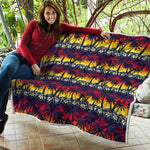 Sunset Hibiscus Palm Tree Pattern Print Quilt