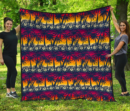 Sunset Hibiscus Palm Tree Pattern Print Quilt