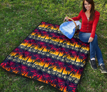 Sunset Hibiscus Palm Tree Pattern Print Quilt