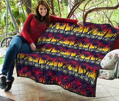 Sunset Hibiscus Palm Tree Pattern Print Quilt