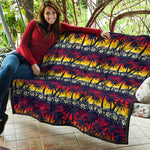 Sunset Hibiscus Palm Tree Pattern Print Quilt