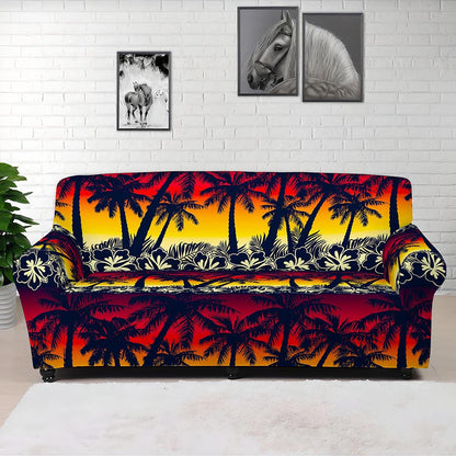 Sunset Hibiscus Palm Tree Pattern Print Sofa Cover